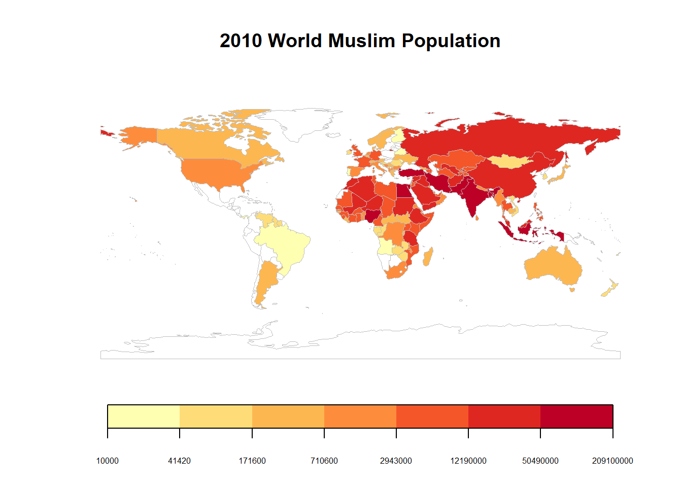 Country Heat Map of Muslim Population in 2010
